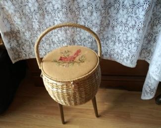 Vintage Footed Wicker Sewing Stand