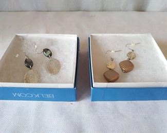 Hammered Metal & Iridescent Stone Earrings 