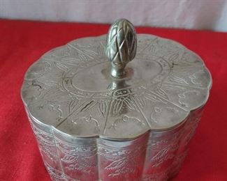 Vintage Etched Silver Plate Trinket Box