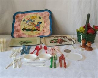 Vintage Child's Play Silverware and Trays Lot
