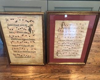 $275 both / 16th century Ink on Vellum musical sheets