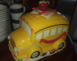 Ceramic school bus cookie jar