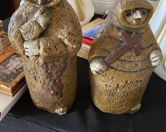 These are interesting, c1960 chalk ware monks with inset glass bead eye.   Weird and sick totally awesome.  $48.00 for the pair.