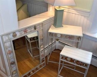 Matching Seashell Side Tables, Mirror Lamp