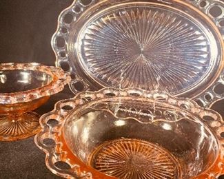 pink, pink, pink! Old Colony “Laced Edge” collection has multiple plates and serving pieces 
