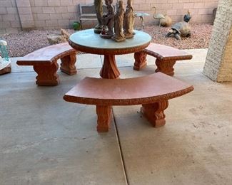concrete patio and benches