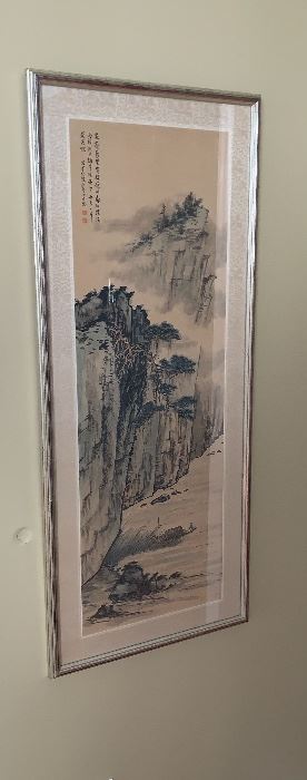 Asian Water Color on Rice Paper, Framed