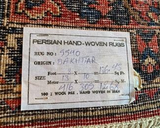 13"x10" Hand Woven Persian Area Rug, Bakhtiar, Iran