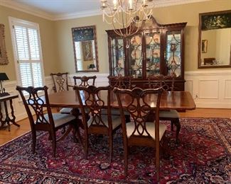 Thomasville Illuminated China Cabinet               12'9"x9'8" Hand Woven Persian Area Rug, Mashad, Iran.