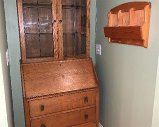 Antique Oak Secretary with Leaded Glass