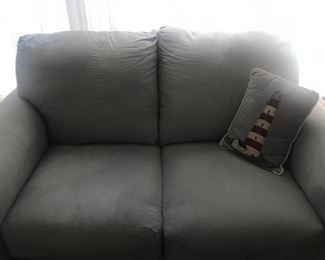 picture does not do this beautiful sofa justice.  Caribbean blue microsuede, in excellent condition.  Priced only at $175