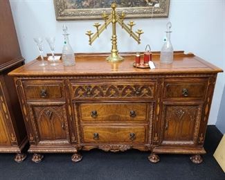 1930's Gothic Carved Oak Buffet