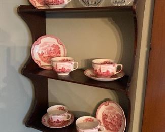 Pink transferware cups and saucers