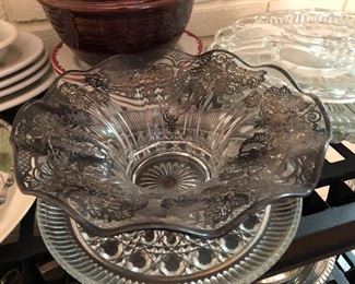 Silver etched serving bowls