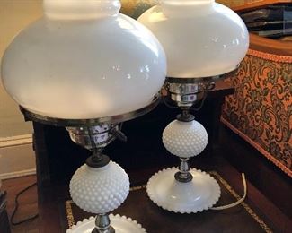 Milk glass hurricane lamps