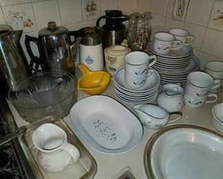 Assorted Kitchen Pots, Pans, Dishware, Glassware, China, Etc.