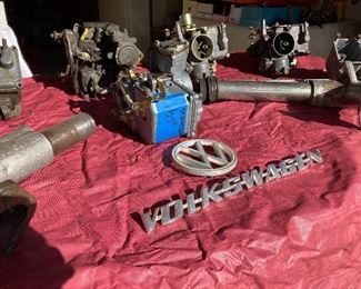 Vintage Volkswagen medallion and 1-barrel carbs