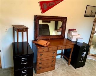 Vintage Dress-o-Desk, Hon Lockable File Cabinet, 2 Drawer File Cabinet, Vintage Columbia Furniture Genuine Mahogany Side Table w/Leather Top, Etc!