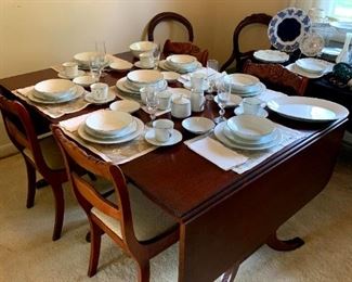 “The Watertown Slide” Solid Wood Duncan Phyfe Style Drop Leaf Table w/2 Leafs Watertown, WI,  Milne Chair Co Chattanooga, TN Carved Wood Dining Chairs &Vintage Accent Table!
