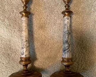 Pair Brass/Marble Candlesticks Made in Italy!
