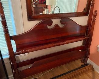 Full mahogany bed with metal side rails