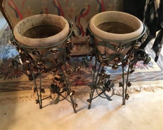 Pair of Fabulous Tole Floral Planters 