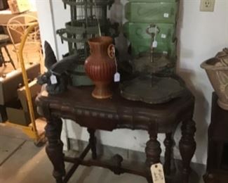 Depression Era Table $65, Birdcage $20, Brackets Curtain Rods $3 each