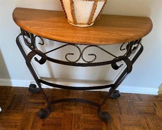 Wood and wrought iron half moon table