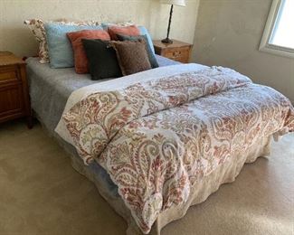 Queen bed, mattress; box springs & frame. comforter & pillows sold separately