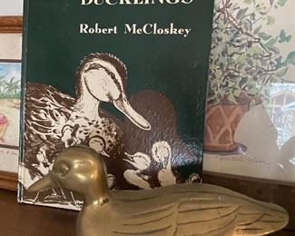 Brass duck; vintage book Make Way For Ducklings; 1941