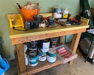 Paint supplies; workbench