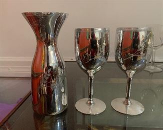 Silver Glass Goblets and Pitcher