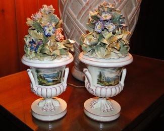 Dresden Urns with Floral Tops