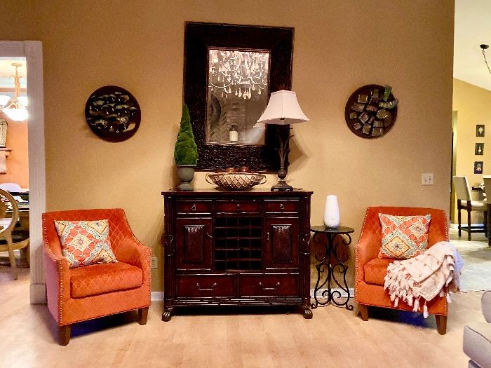 Accent chairs, American signature wine bar console table