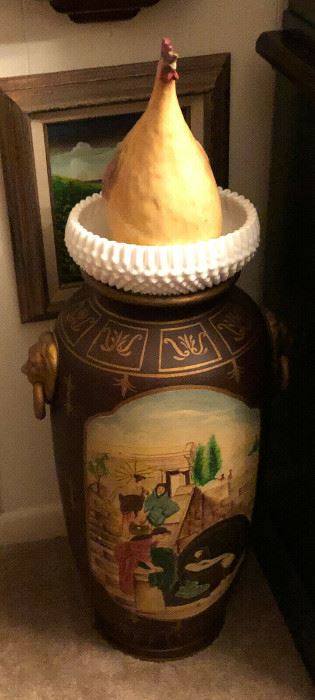 https://www.ebay.com/itm/114528608894 WL4011: Tall Hand Paint Vase with Lion Head Handles Estate Sale Pickup - Buy-it-Now $20.00