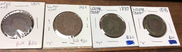 LRM4005A		LRM4005A US Large Cent 1819 Prices Marked OBO
LRM4005B		LRM4005B US Large Cent 1828 Prices Marked OBO
LRM4005C		LRM4005C US Large 1837 Prices Marked OBO
LRM4005D		LRM4005D US Large 1845 Prices Marked OBO

Ages Ago Estate Sales Eastbank / NOLA Collectibles Consignment
712 L And A Rd Suite B Metairie LA 70001. We will be there: Thursday - Saturday 10 till 5; Sunday 2pm till 6pm; Monday - Wednesday by Appointment only; excluding holidays. We are inside of the GoMini Office Building. 

No holds unless paid. 

We may have to dig it out so let us know when you are coming.

We take Cash App, PayPal, Square, and Facebook Messenger Pay. No Delivery.

Note we take consignments.

Thanks,
Rafael 
Cash App: $Agesagoestatesales 

PayPal Email: Agesagoestatesales@Gmail.com
Ages Ago Estate Sales

Venmo: @Rafael-Monzon-1
https://www.facebook.com/AgesAgoEstateSales
504-430-0909