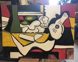 https://www.ebay.com/itm/114509035720	LAR0026 canvas Painting w/ Large Shapes, and instruments, Red, yellow, Green, Wh		 OBO 	 $20.00 

