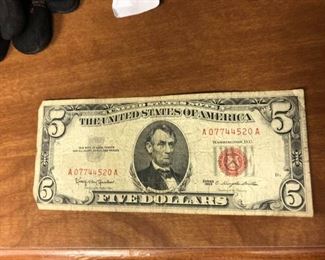 LAR9016: Red Seal $5 Note $18 each		OBO
