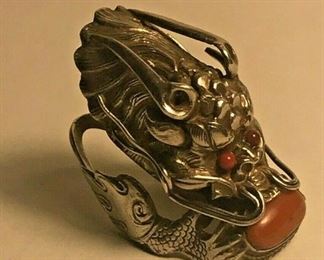 https://www.ebay.com/itm/124426450275 WL141 VINTAGE UNMARKED STERLING SILVER DRAGON RING WITH RED STONE Buy-it-Now $200.00
