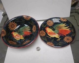 https://www.ebay.com/itm/114317815240 WL3060 USED VINTAGE PAINTED ART (chicken, rooster) MATCHING CERAMIC BOWL & PLAT Buy-it-Now $20.00