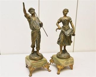 17. Two 2 Bronze Patinated Figures On Onyx