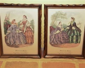 32. Pair Of Antique Fashion Art Prints Miroir des Modes Framed