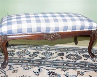 41. Upholstered Carved Mahogany Bench