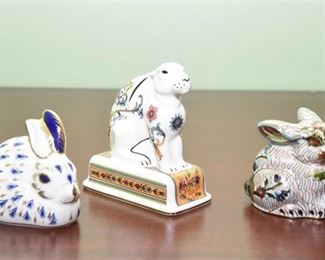 93. Three 3 Rabbit Figurines Royal Crown Derby and Wedgwood