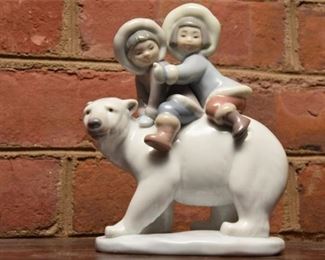 244. Lladro Eskimo Riders Children on Polar Bear Porcelain Figurine