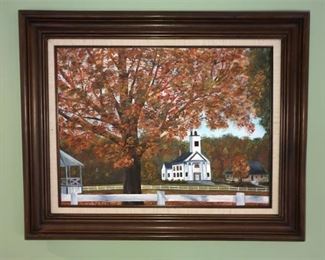 300. Oil Painting Church In Vermont Signed