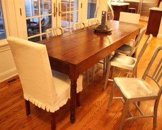 Long vintage dining table (pair upholstered host & hostess chairs not for sale)