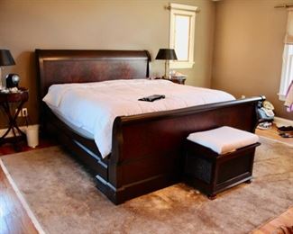 CP Rogers king size sleigh bed (has traditional sleigh bed footboard & also comes with custom made lower footboard)
