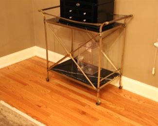 Marble top gilt metal bar trolley (some damage)