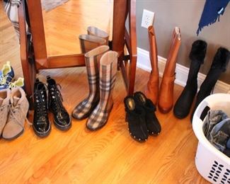 Burberry rain boots, Gucci clogs